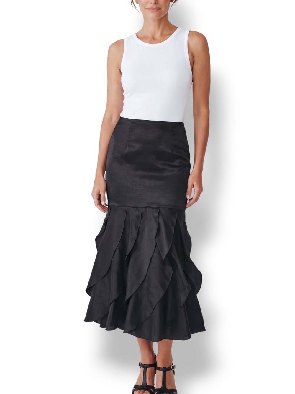 R&M Richards Size 12 Black Ruffle Mermaid Maxi Skirt Formal Made USA